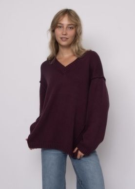 RD/Isobel Long Sleeve V Neck Pull Over/Grape Wine
