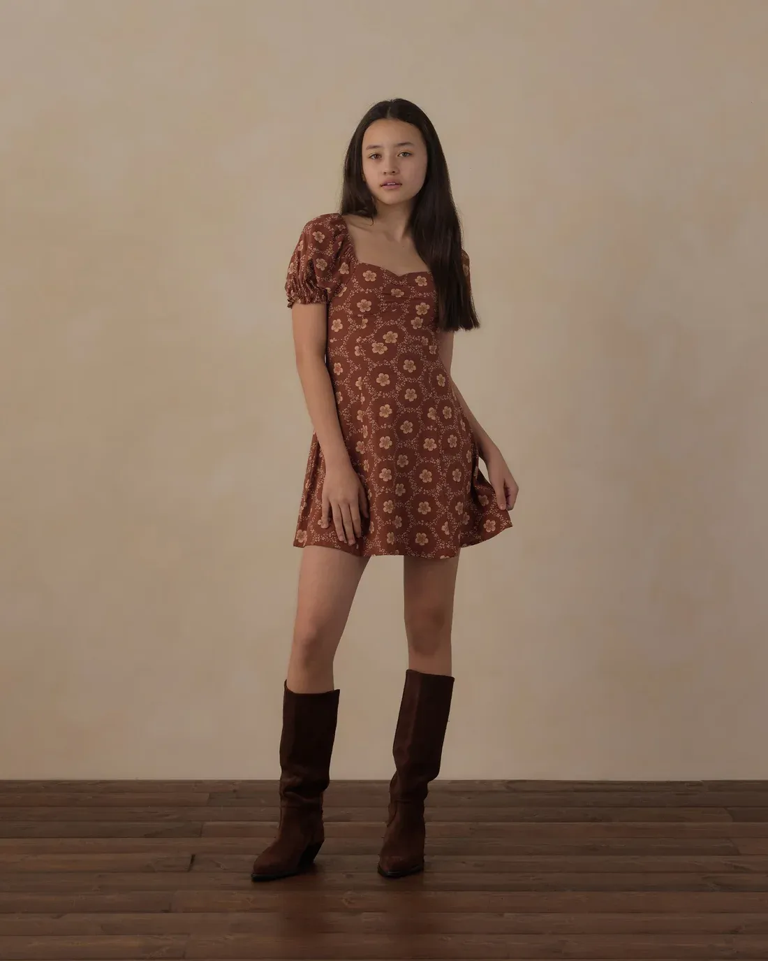 Rylee+Cru/Teen Zoe dress brick/ Daisies