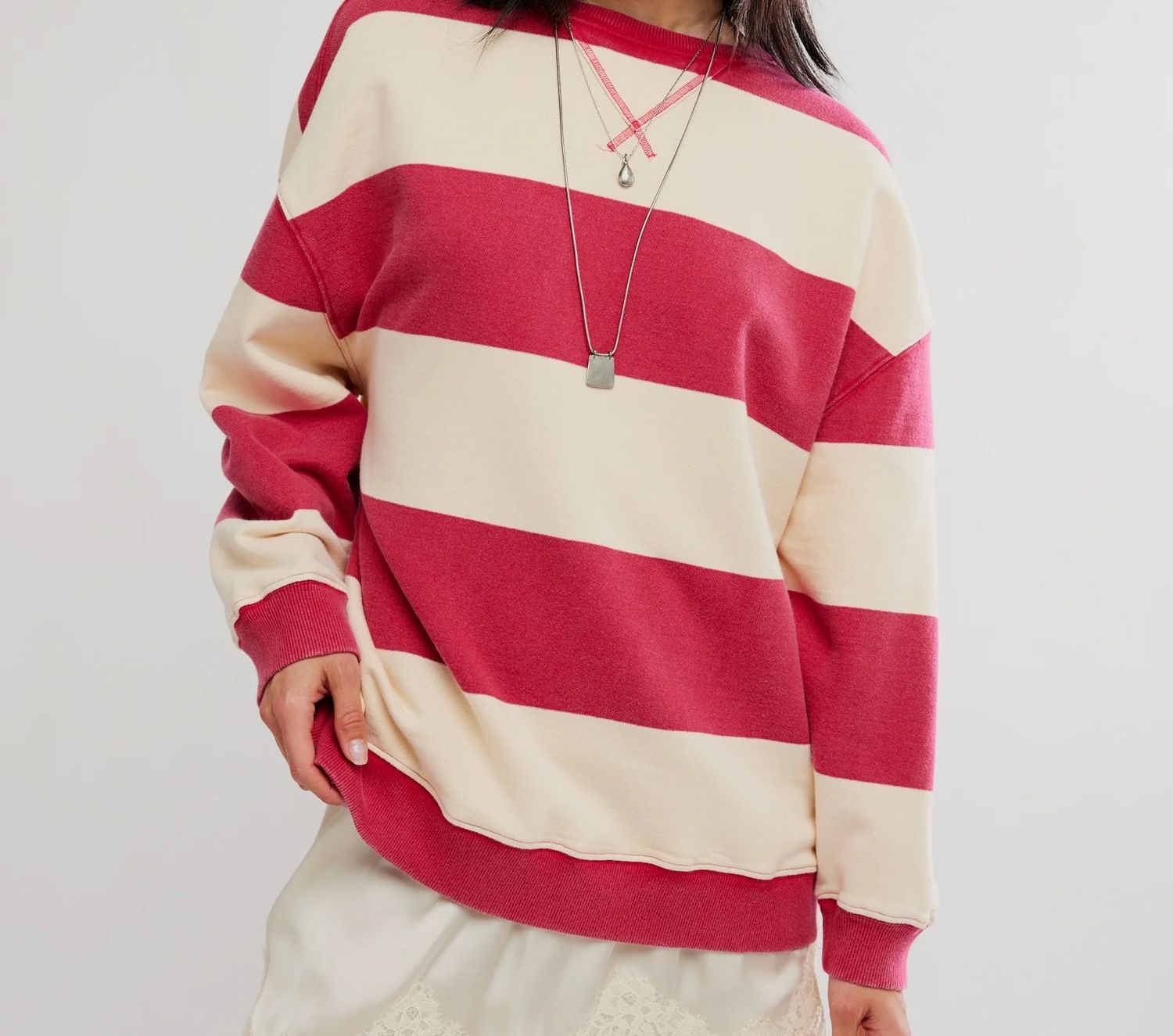 Free People/Classic Stripe Crew Wide/ Cherry Combo