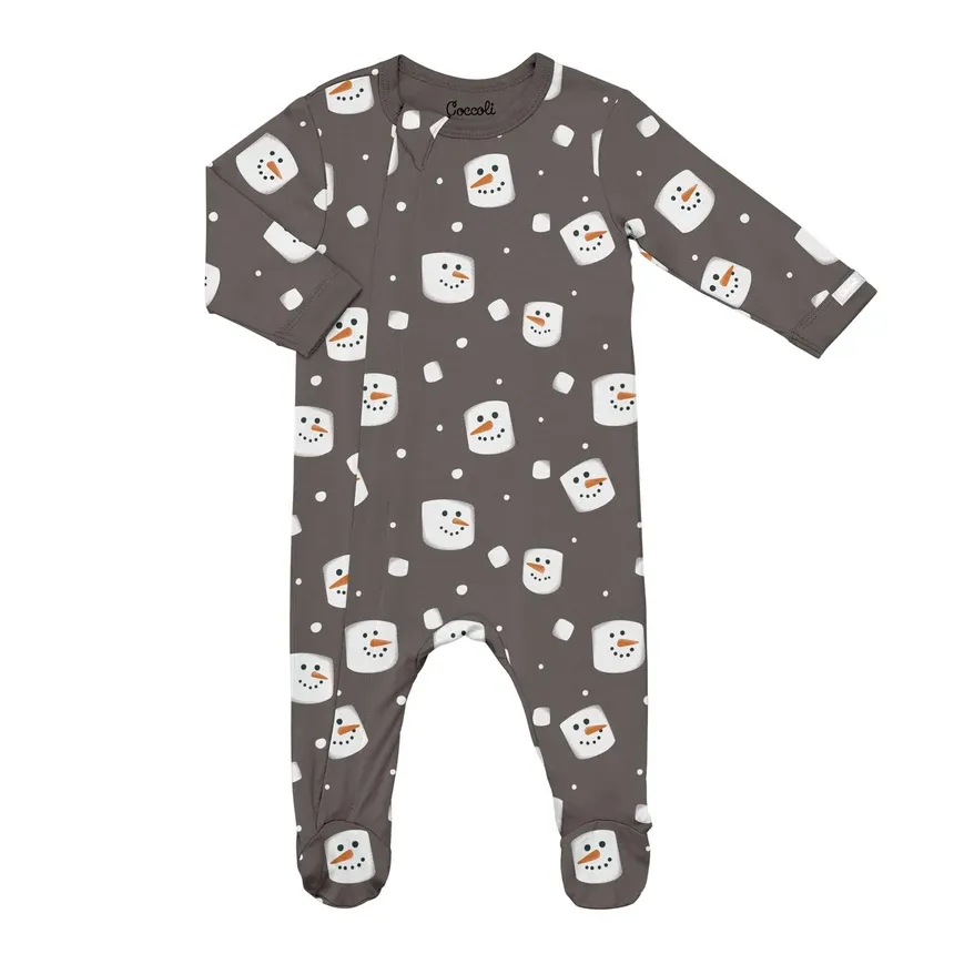 Coccoli/Cotton/Modal Zipper Footie/Brown with Snowman/PZM6124