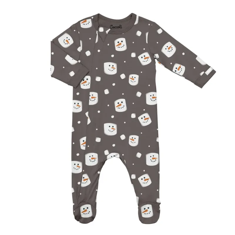 Coccoli/Cotton/Modal Zipper Footie/Brown with Snowman/PZM6124