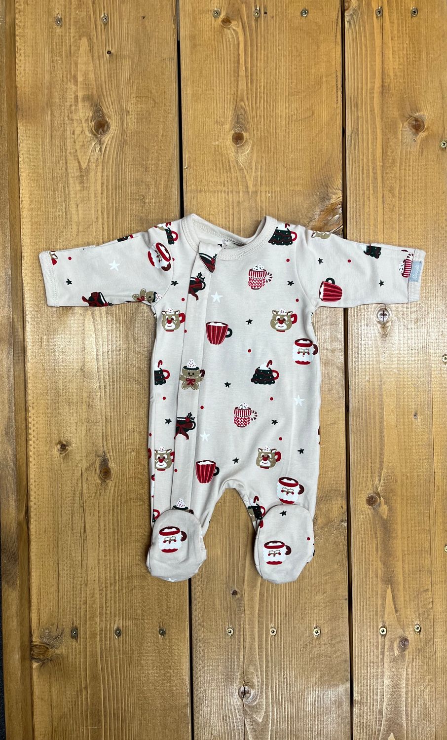 Coccoli/Cotton/Modal Zipper Footie/Cream with Christmas hot coco/PZM6135
