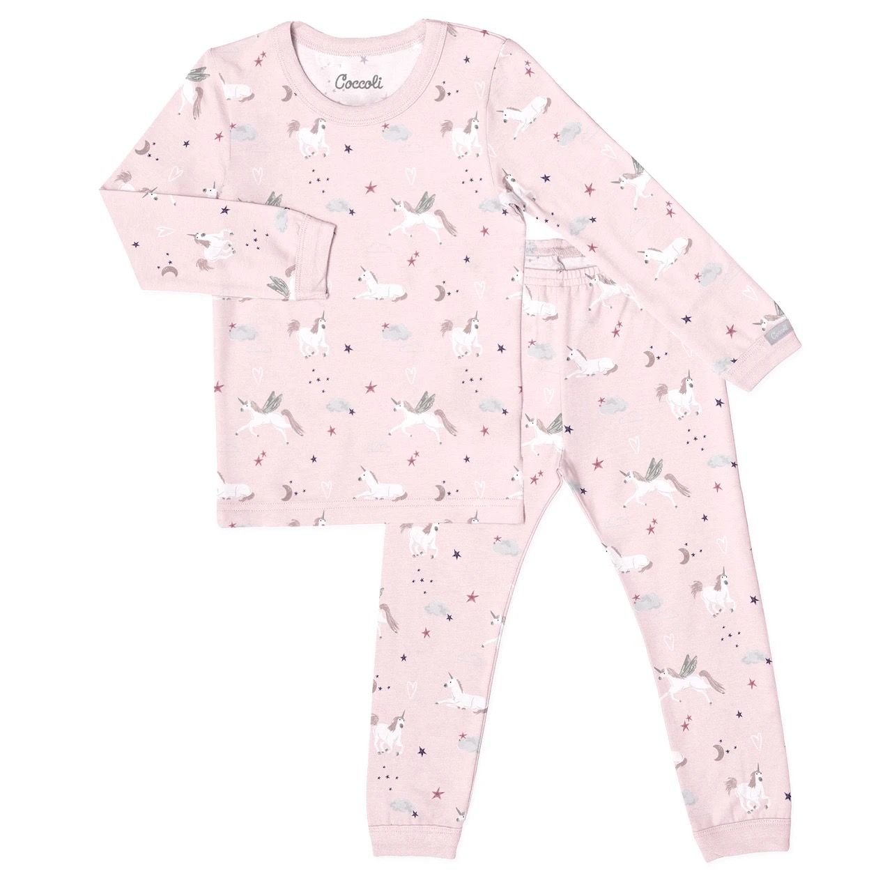Coccoli / Kids LS Modal Pyjama / Unicorns on Light Pink