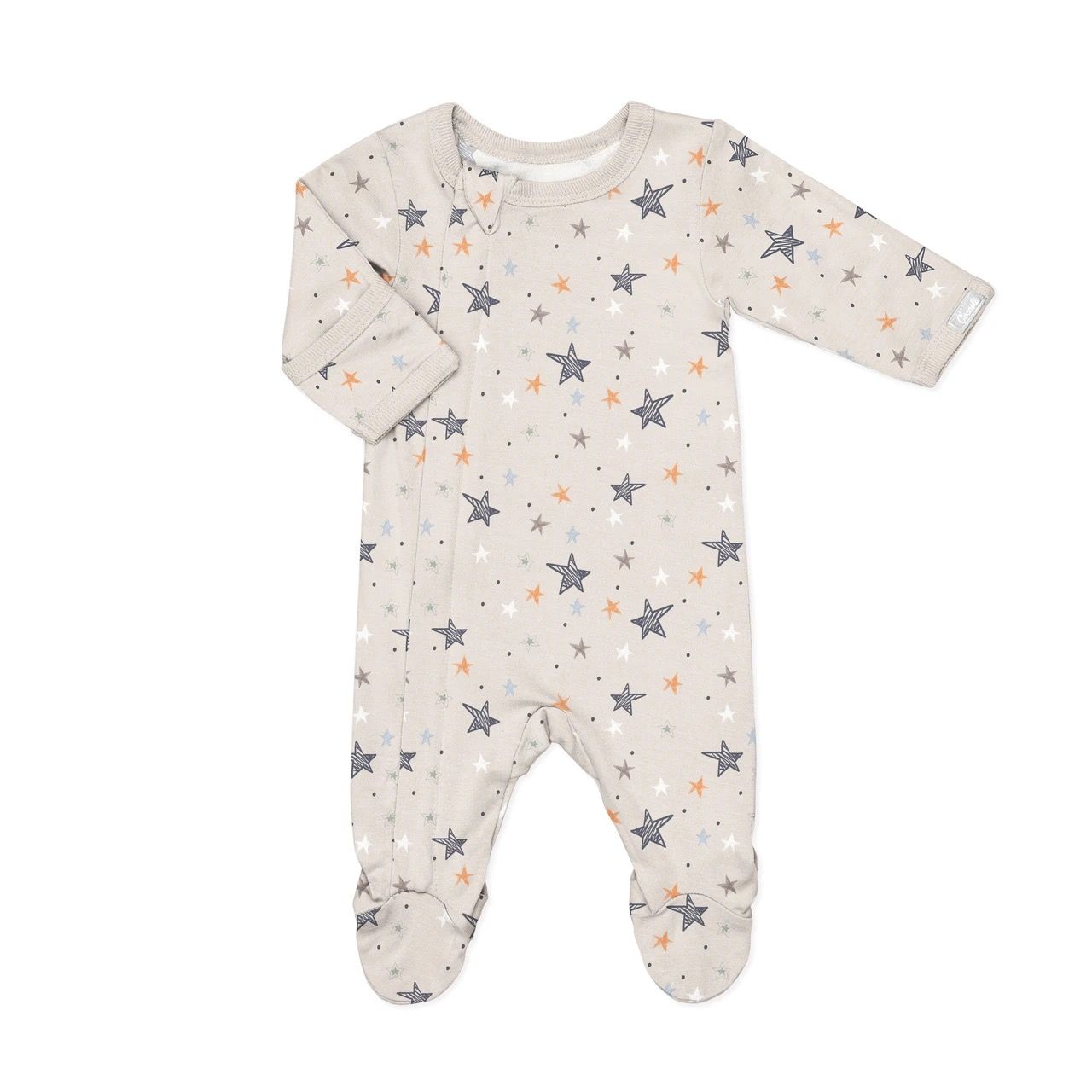 Coccoli / Infant Modal Zipper Footie / Stars on Oatmilk