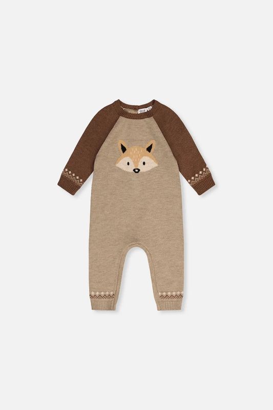 Deux par Deux / Baby Knitted Intarsia Fox Romper / Apple Cinnamon