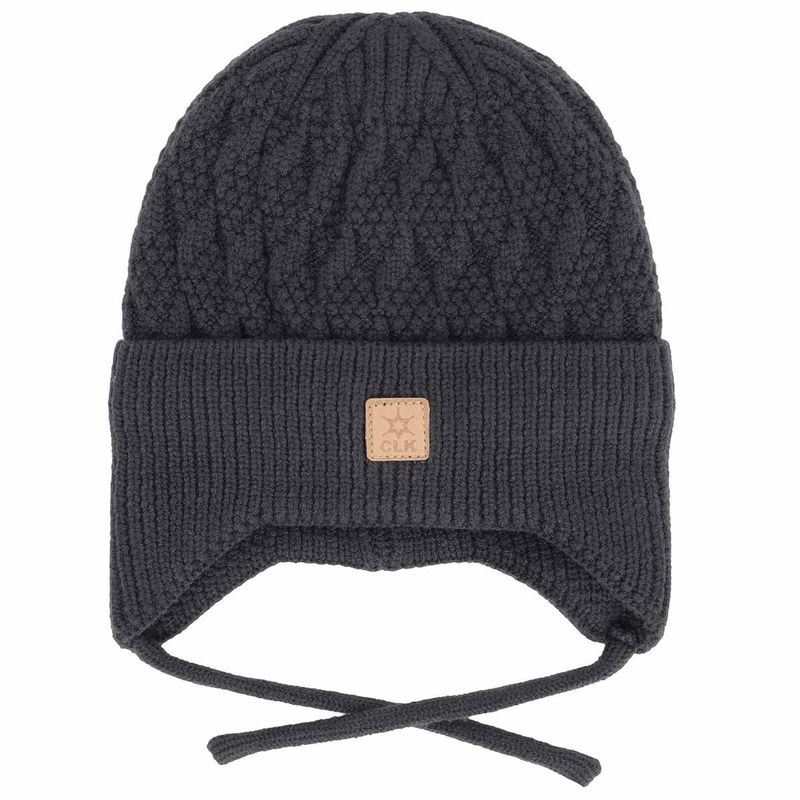 Calikids/Knit Hat with Cords/Black Ink