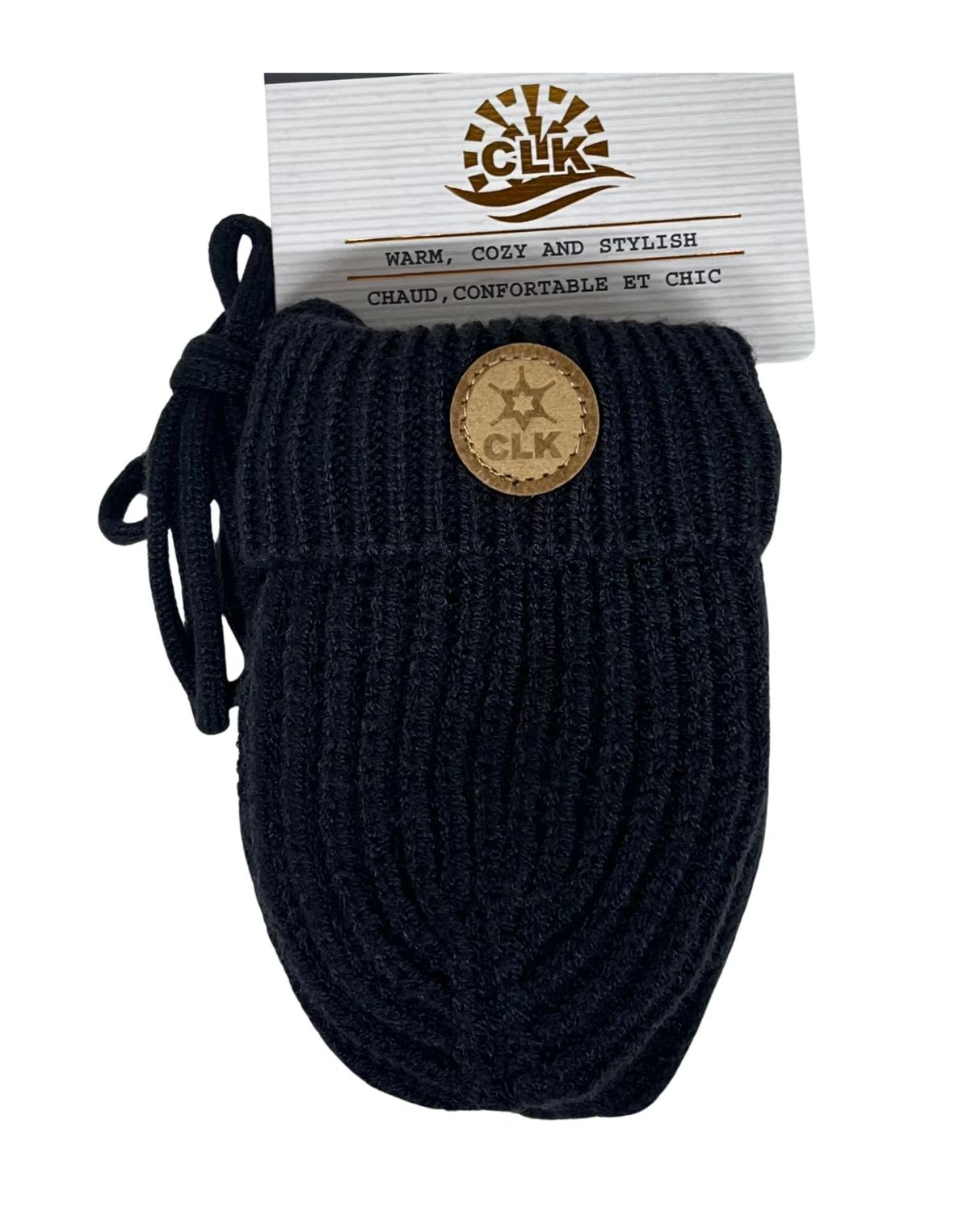 Calikids/Knit Mitten with Cords/0-9m/Black Ink