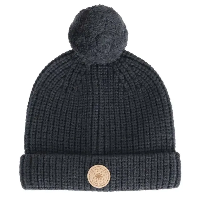Calikids/Knit PomPom Beanie/Newborn/Black Ink