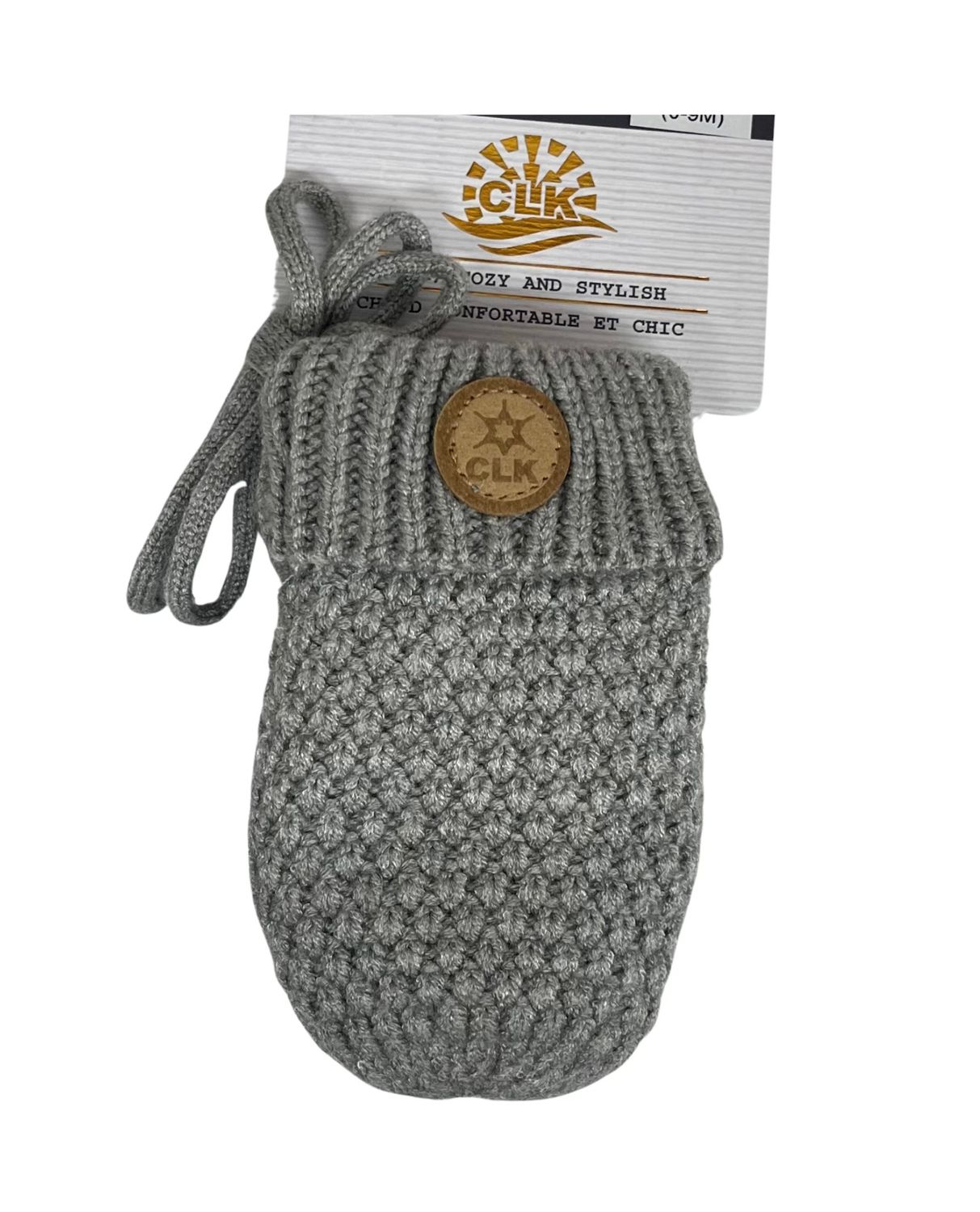 Calikids/Knit Mitten with Cords/0-9m/Light Grey