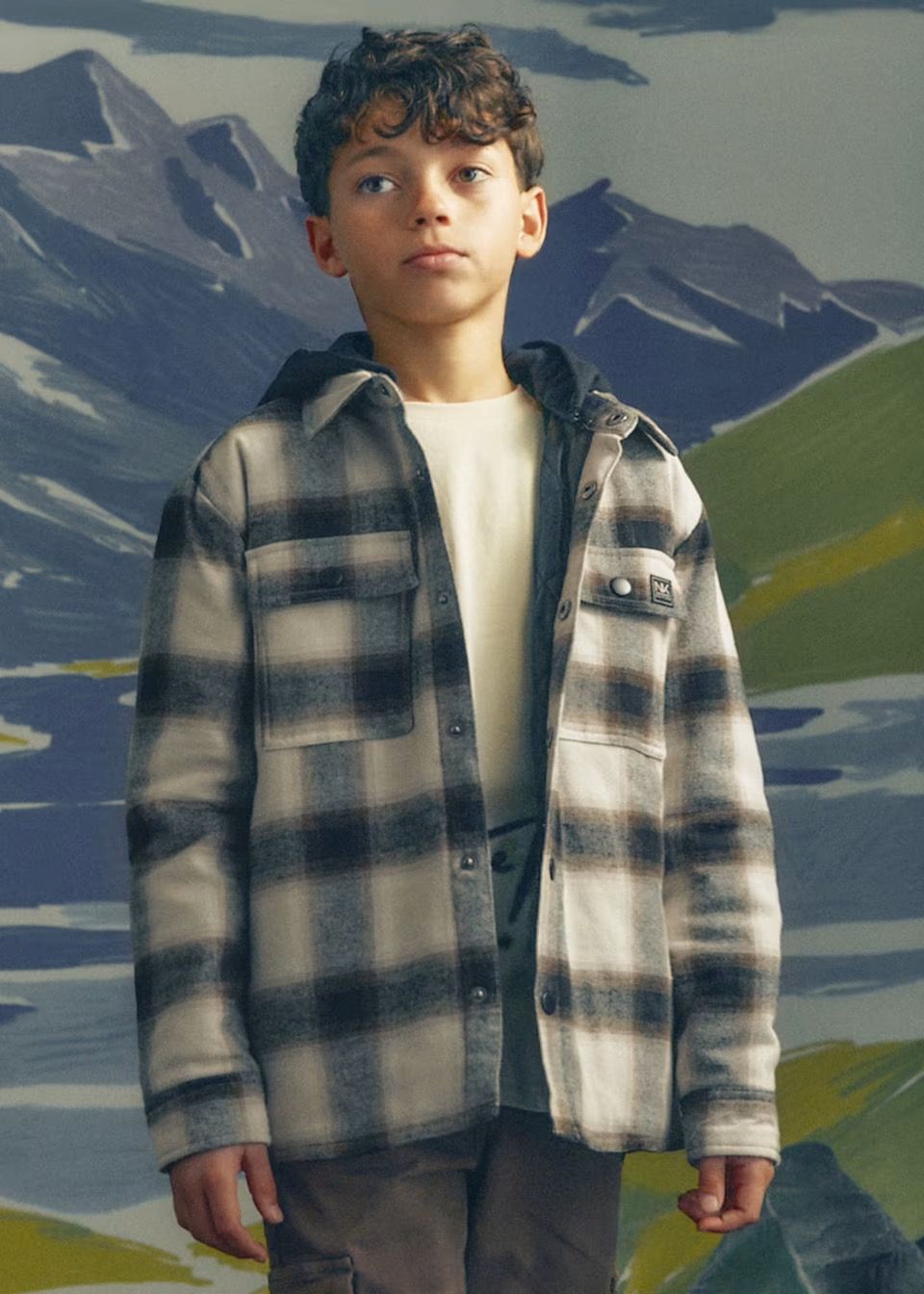 Nukutavake / 7106 Boys Quilted Hooded Overshirt / Black Plaid