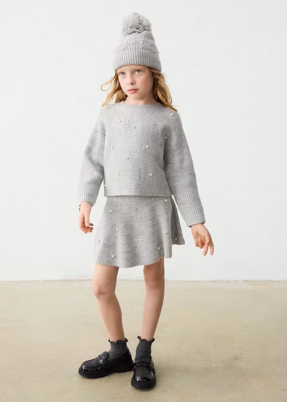 Mayoral / Little Girls Pearl Knit Sweater / Grey
