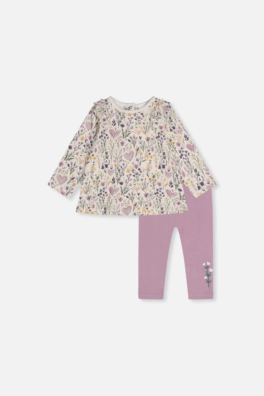Deux par Deux / Baby Printed Pant and Top Set / Beige Hearts