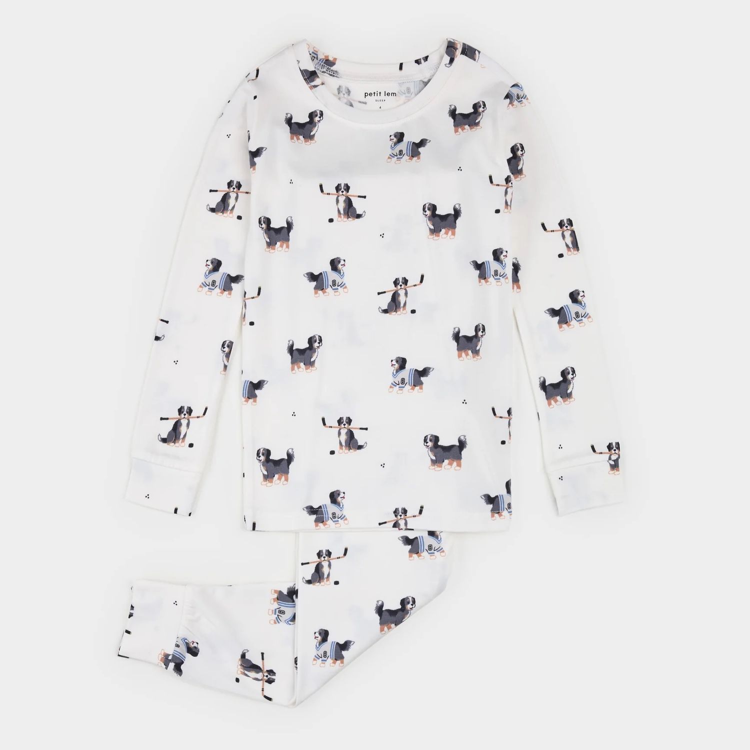 Petit Lem / Kids LS PJs / Rink Rover Print on Off-White