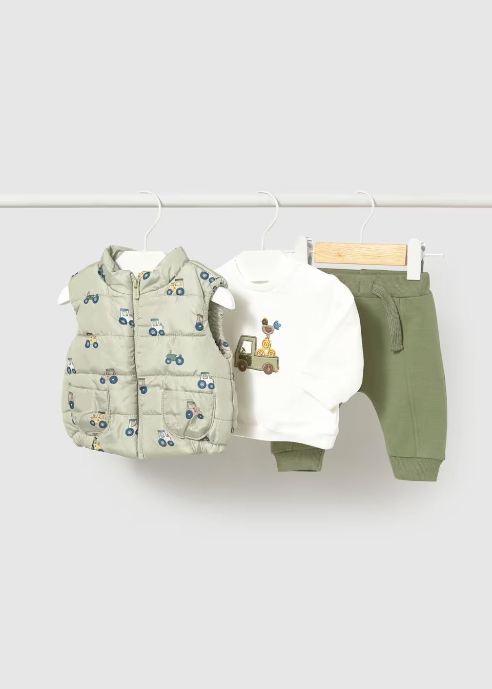 Mayoral / 2683 Newborn Boy Tractors 3-Piece Set / Forest