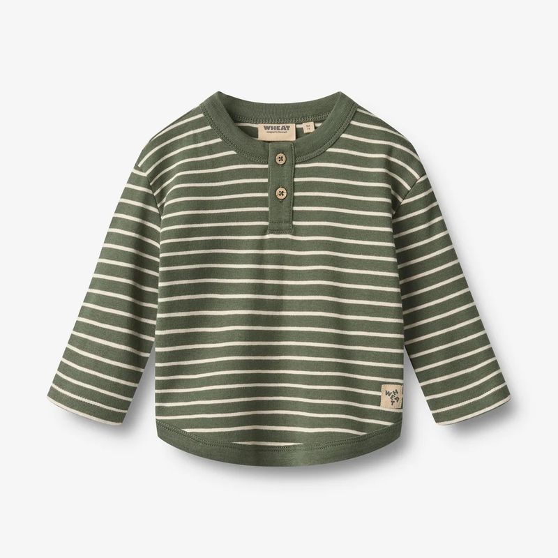 Wheat / Baby Osvald LS T-Shirt / Dark Green Stripe