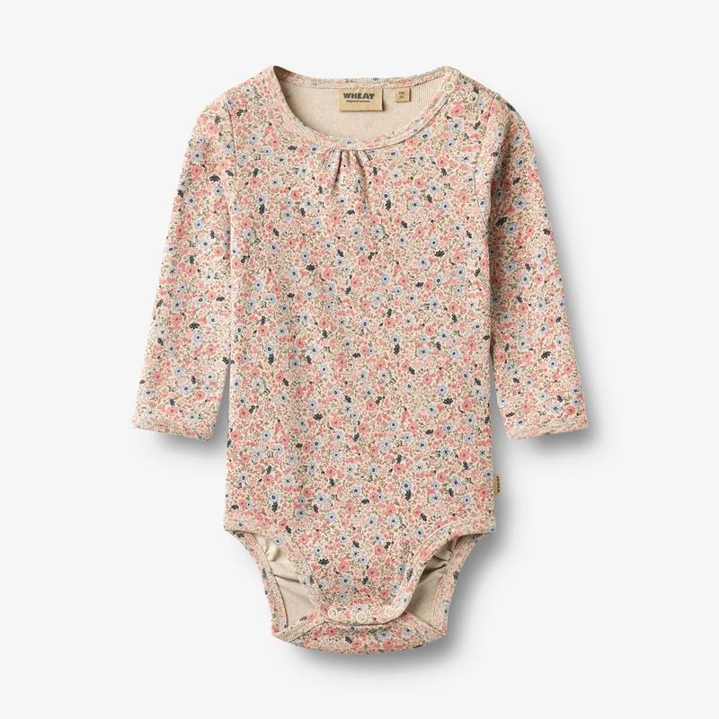 Wheat / Baby Liv LS Bodysuit / Grey Cloud Flowers