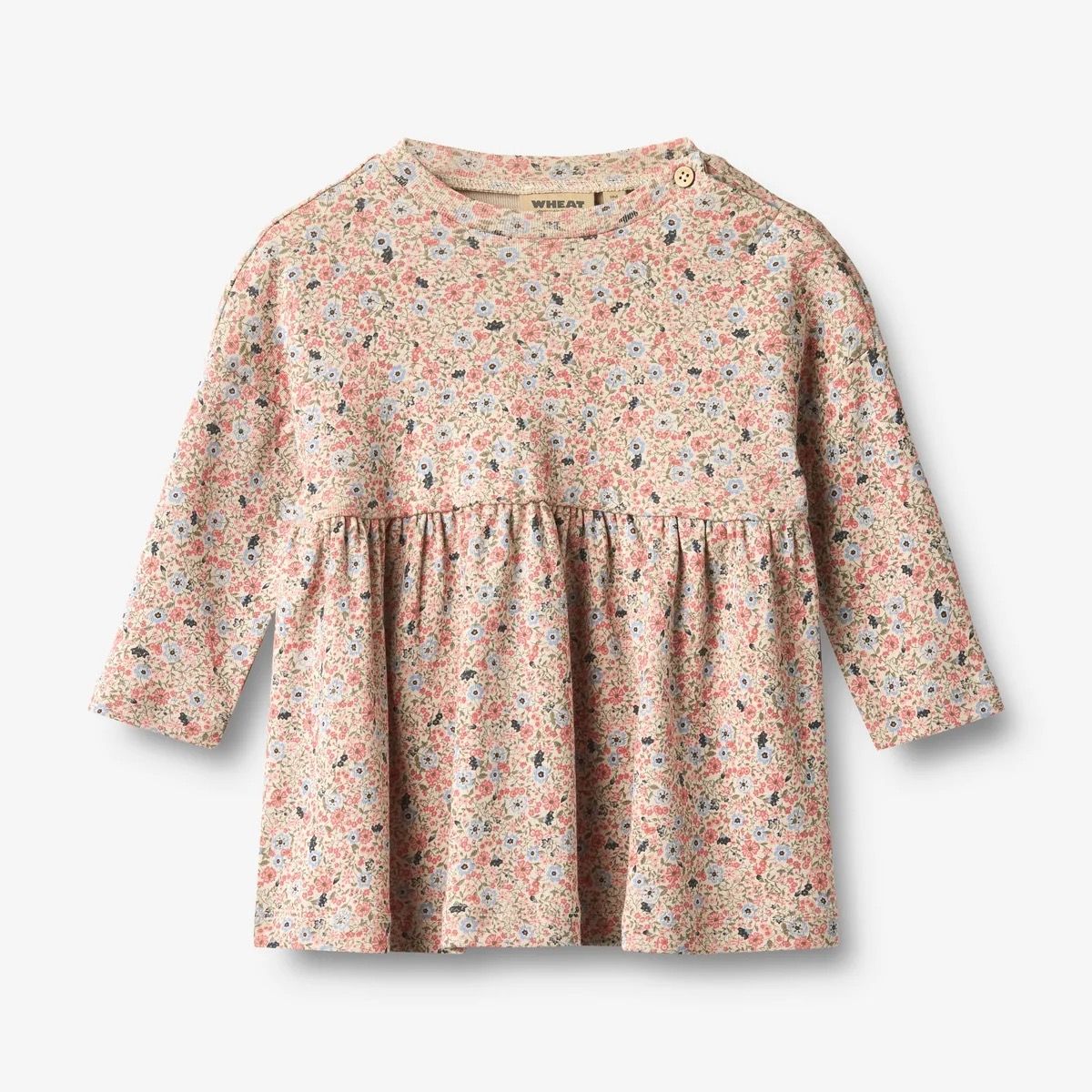 Wheat / Baby Emmy LS Jersey Dress / Grey Cloud Flowers