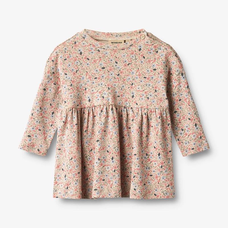 Wheat / Baby Emmy LS Jersey Dress / Grey Cloud Flowers