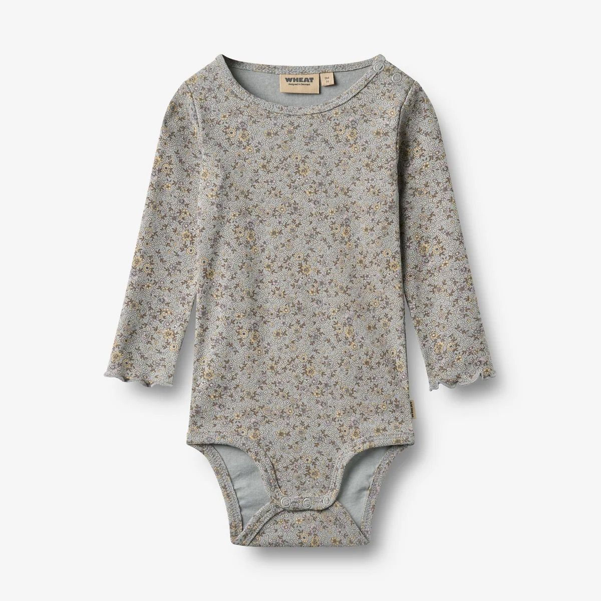 Wheat / Baby Regitza LS Bodysuit / Slightly Blue Flowers