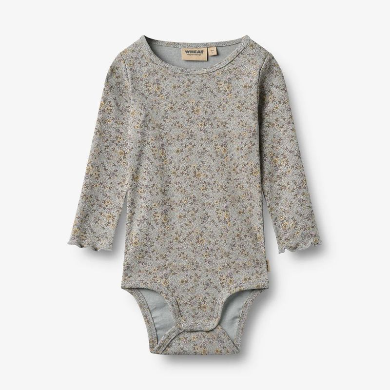 Wheat / Baby Regitza LS Bodysuit / Slightly Blue Flowers
