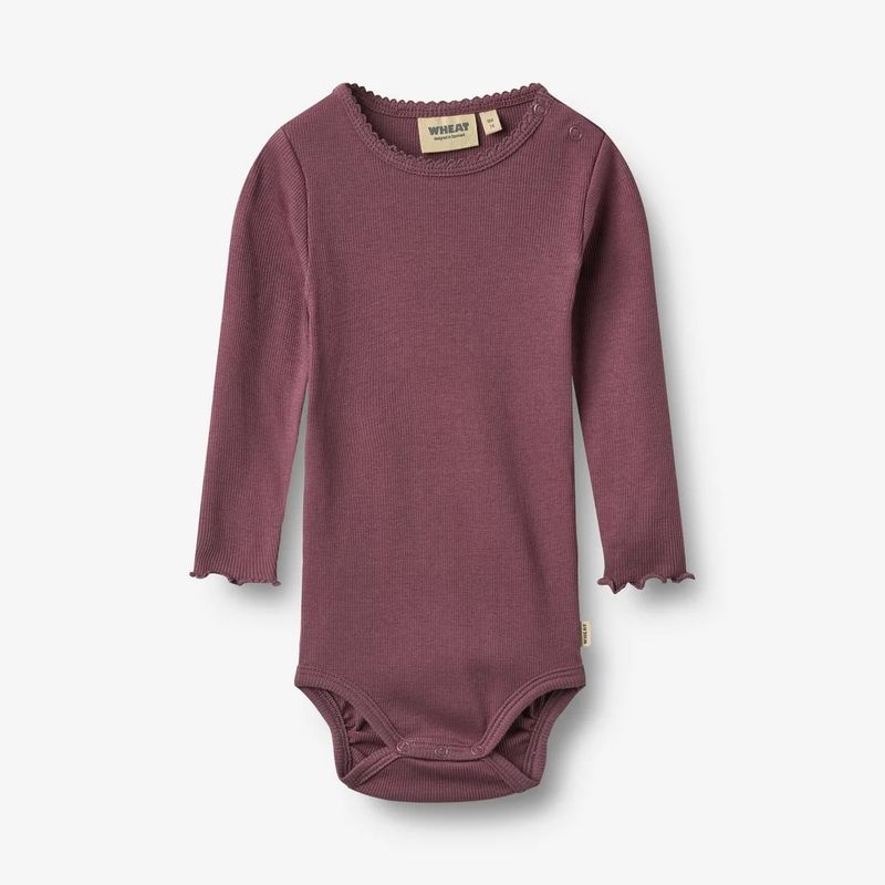 Wheat / Baby Regitze LS Bodysuit / Eggplant