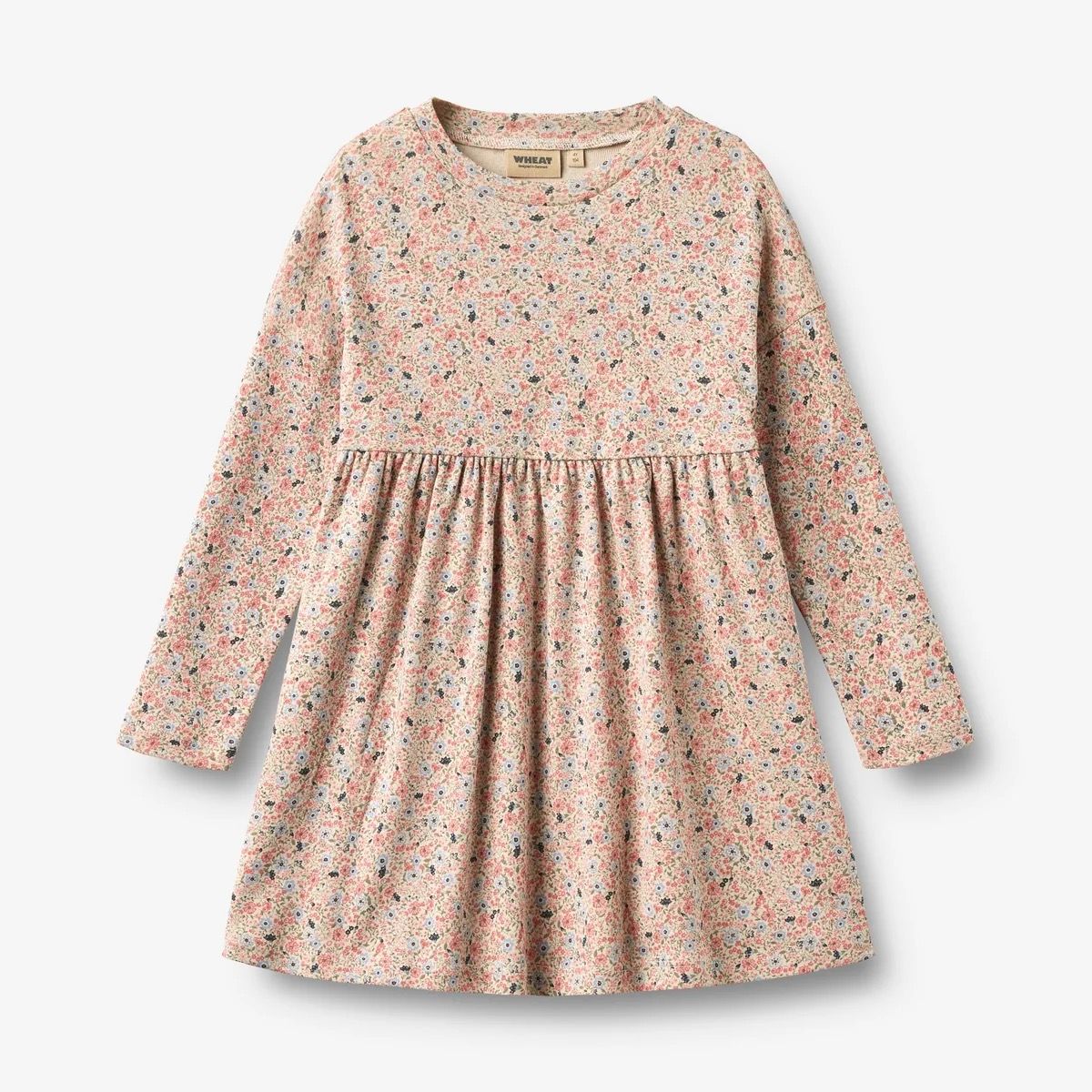 Wheat / Girls Emmy Jersey Dress / Grey Cloud Flowers