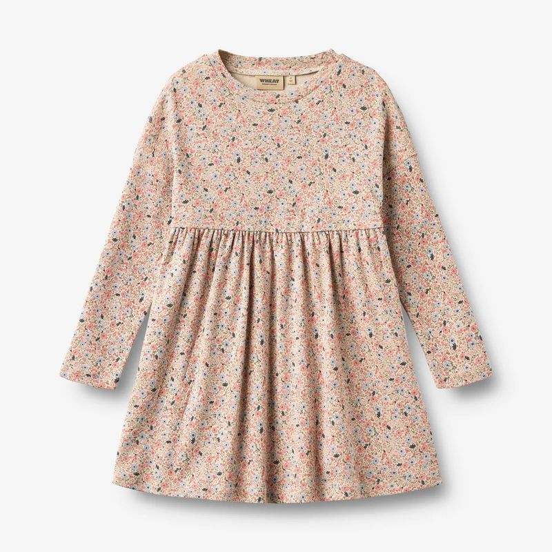 Wheat / Girls Emmy Jersey Dress / Grey Cloud Flowers