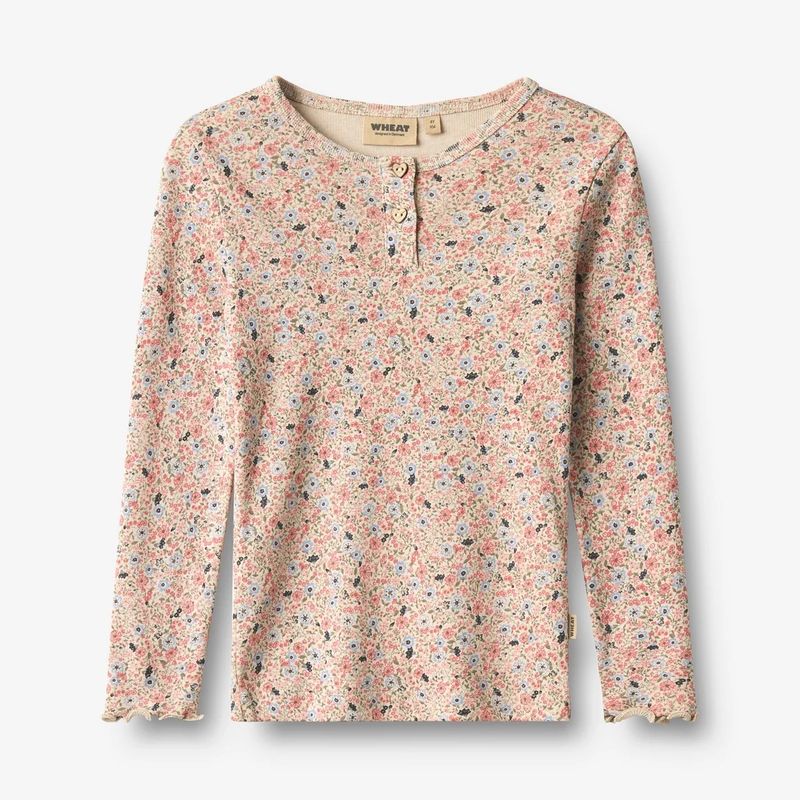 Wheat / Girls Eja LS T-Shirt / Grey Cloud Flowers