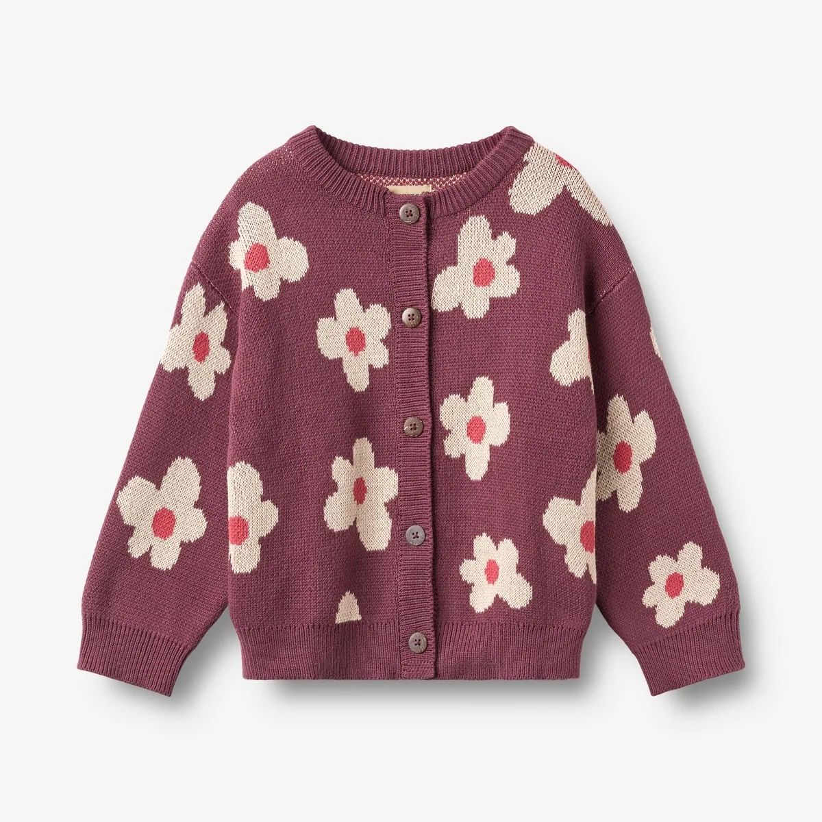 Wheat / Girls Alvilda Jacquard Cardigan / Eggplant