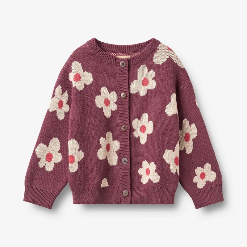 Wheat / Girls Alvilda Jacquard Cardigan / Eggplant