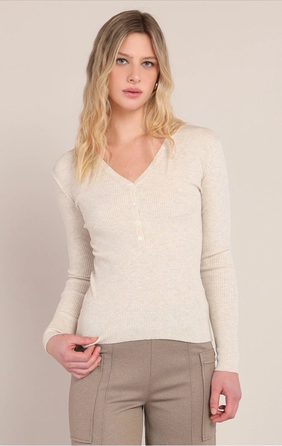 Room 34 / Ribbed Sweater Top / Cream Heather