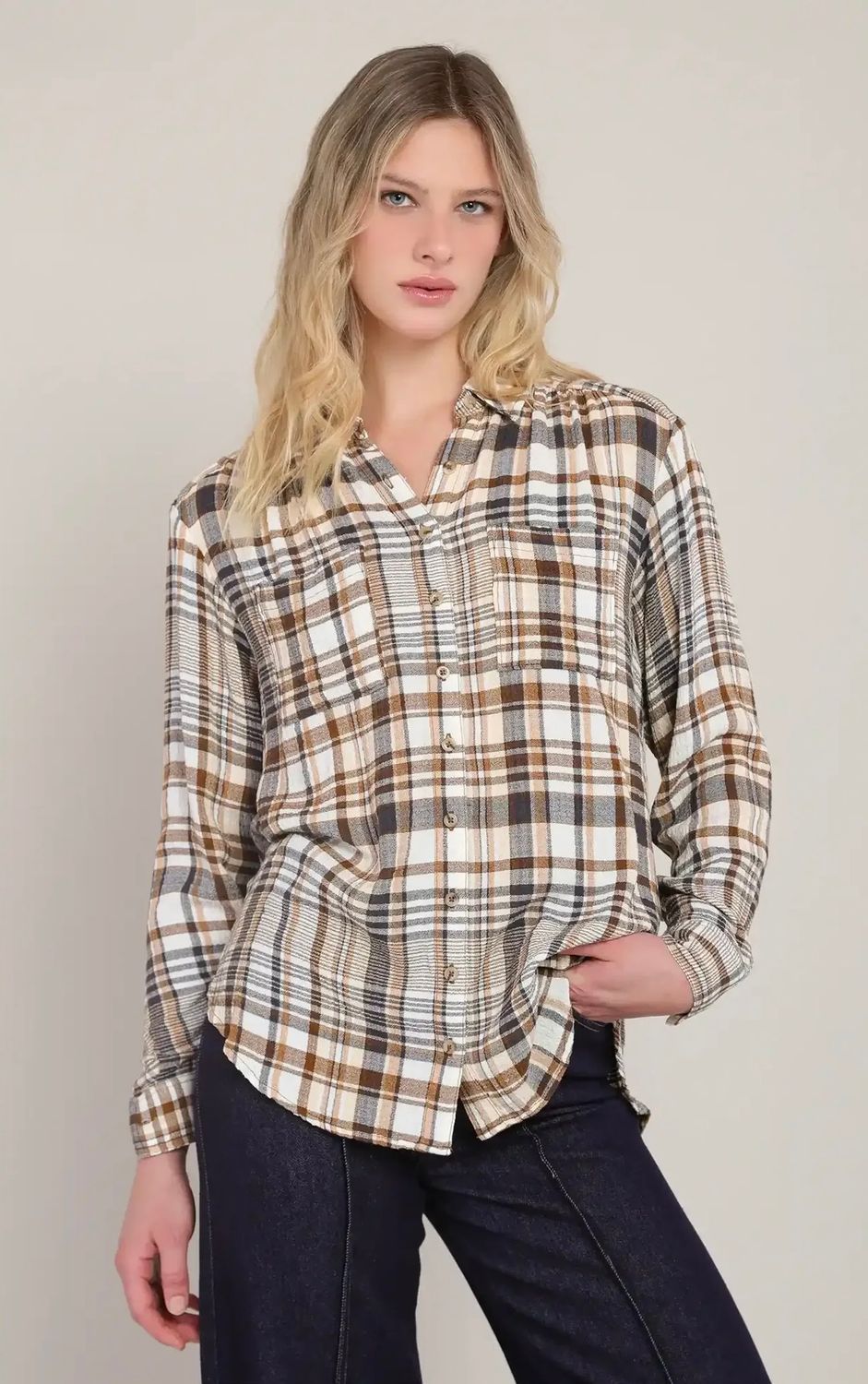 Room 34 / Plaid Shirt / Brown/Navy Plaid