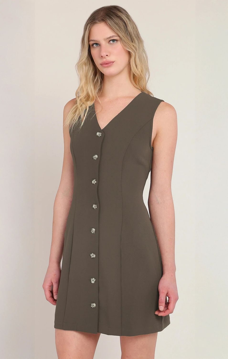 Dex / Button-Up Mini Dress / Dark Olive