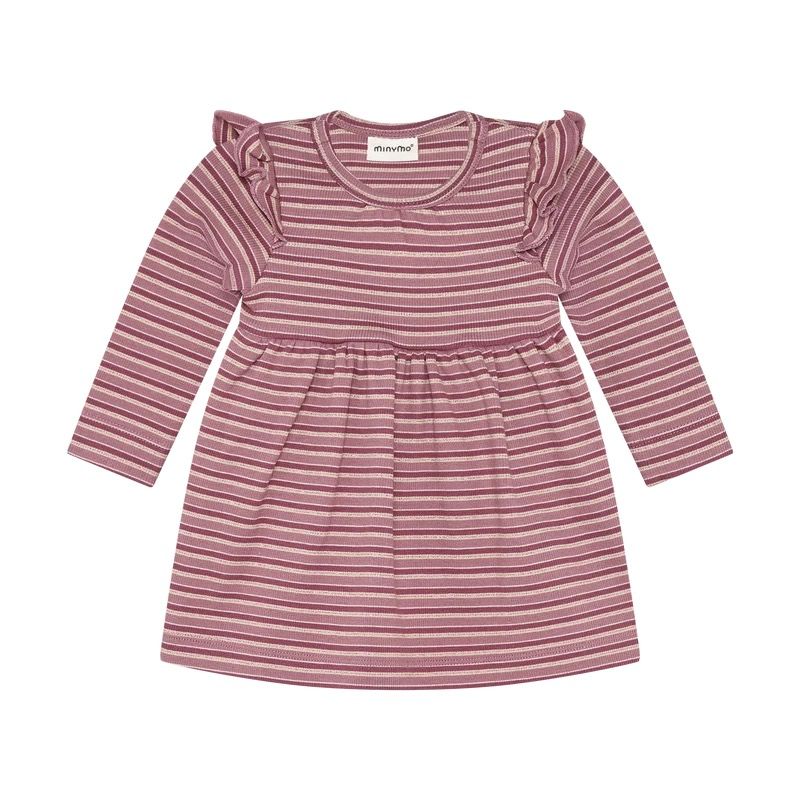 Minymo / Baby Girl Ribbed LS Dress / Nostalgia Rose