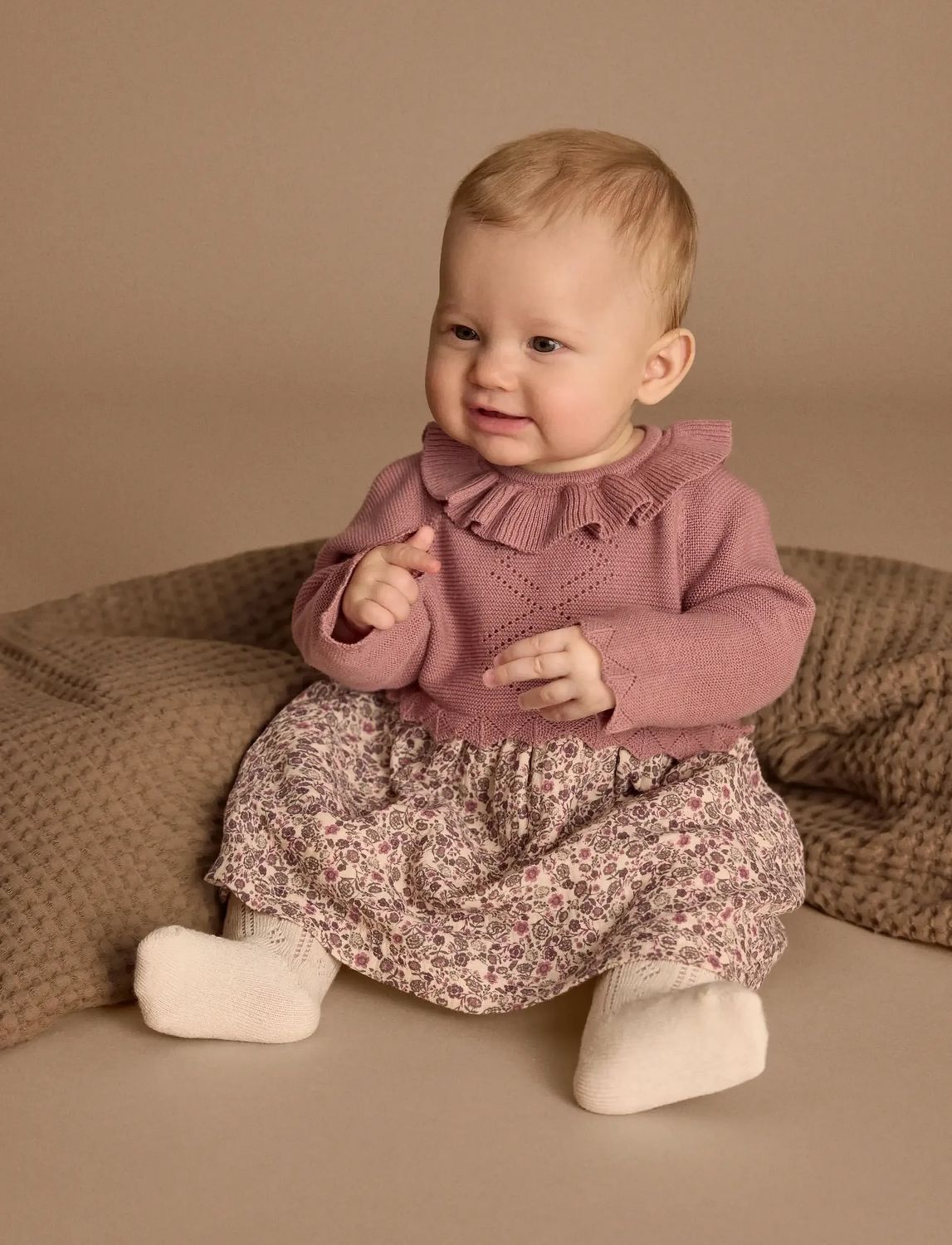 Minymo / Baby Girl Sweater Top LS Dress / Rose Floral