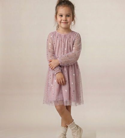 Minymo / Girls Mesh Dress with Sequins / Rose Pink