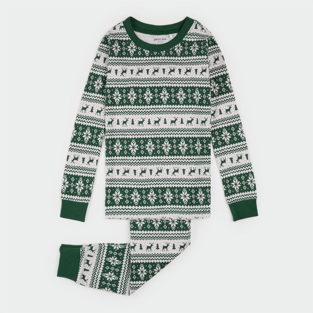 Petit Lem / Cotton PJ Set / Poinsettia Fair Isle Print