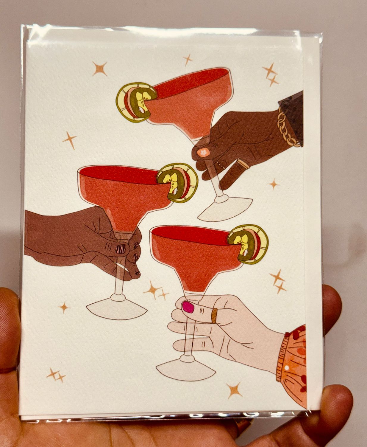 Cheers Cocktail 3 Hands Greeting Card