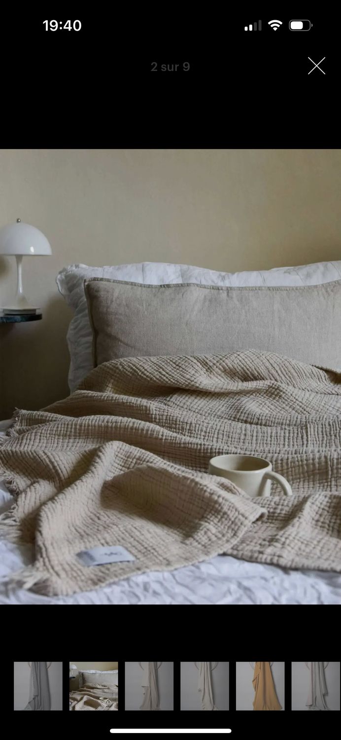 PLAID ou COUVRE-LIT en CHANVRE FROISSE