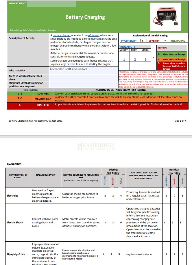 Battery Charging Risk Assessment/ Safe Operating Procedure and Toolbox Talk.