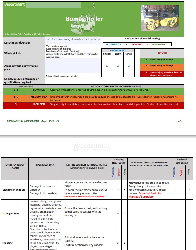 Bomag Roller Risk Assessment and Operator Manual