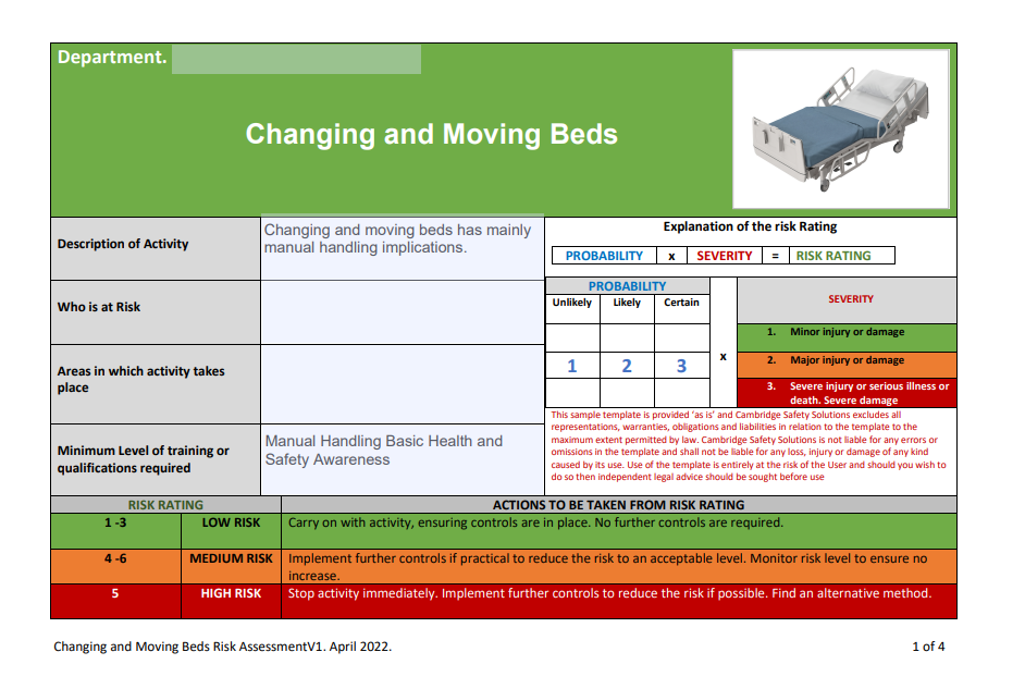 Changing and Moving Beds Risk Assessment