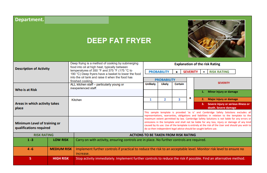 Deep Fat Fryer Use and Cleaning Risk Assessments x 2