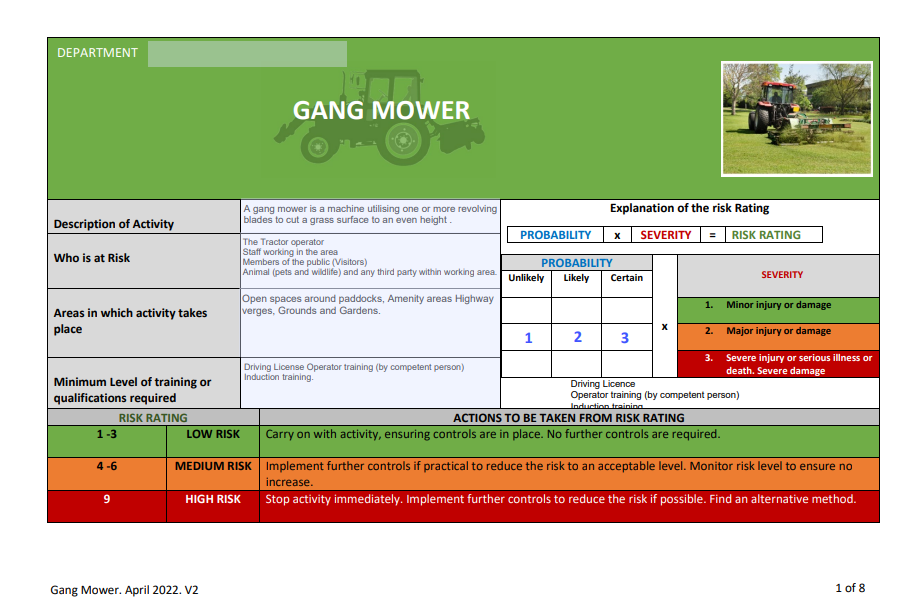 Gang Mower Risk Assessment