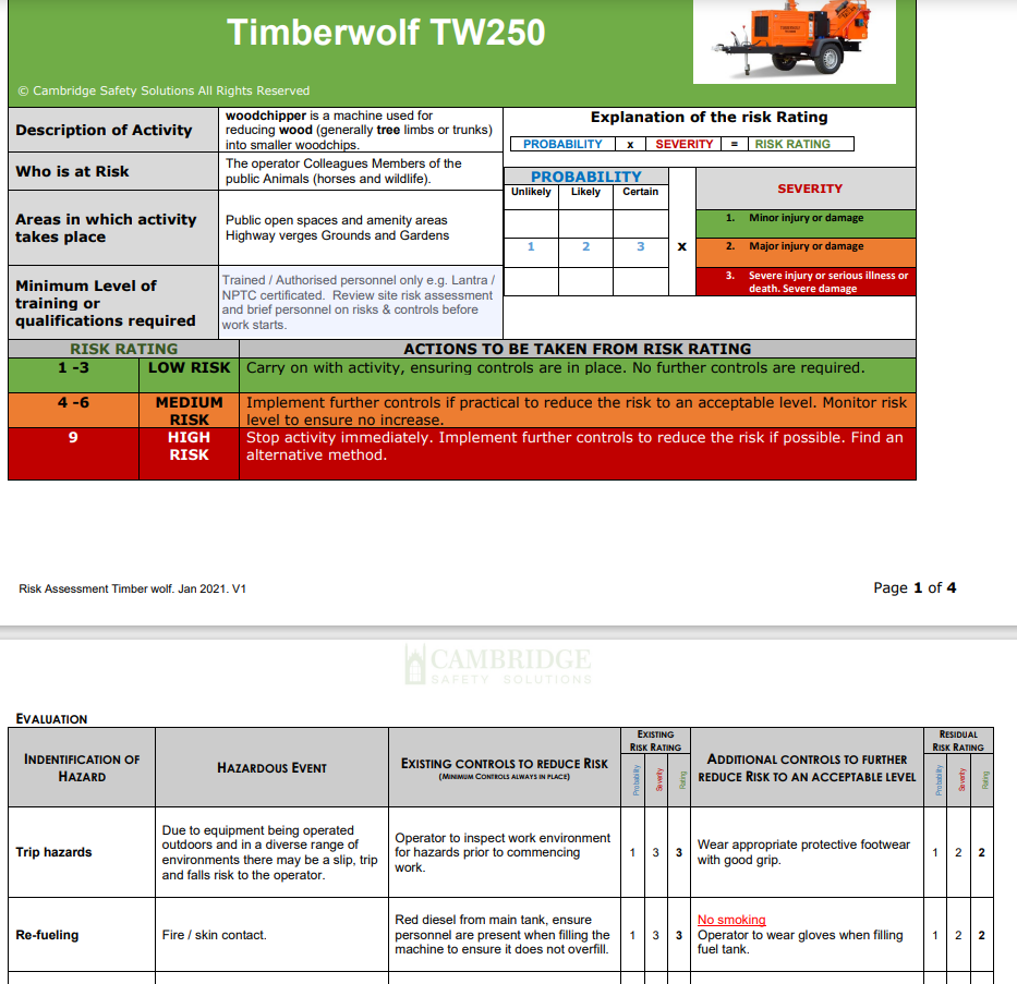 Wood Chipper Risk Assessment and Safe Operating Procedure