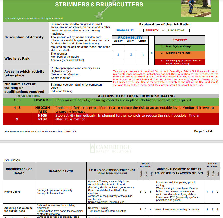 Strimmers & Brushcutters Risk Assessment and Safe Operating Procedure.