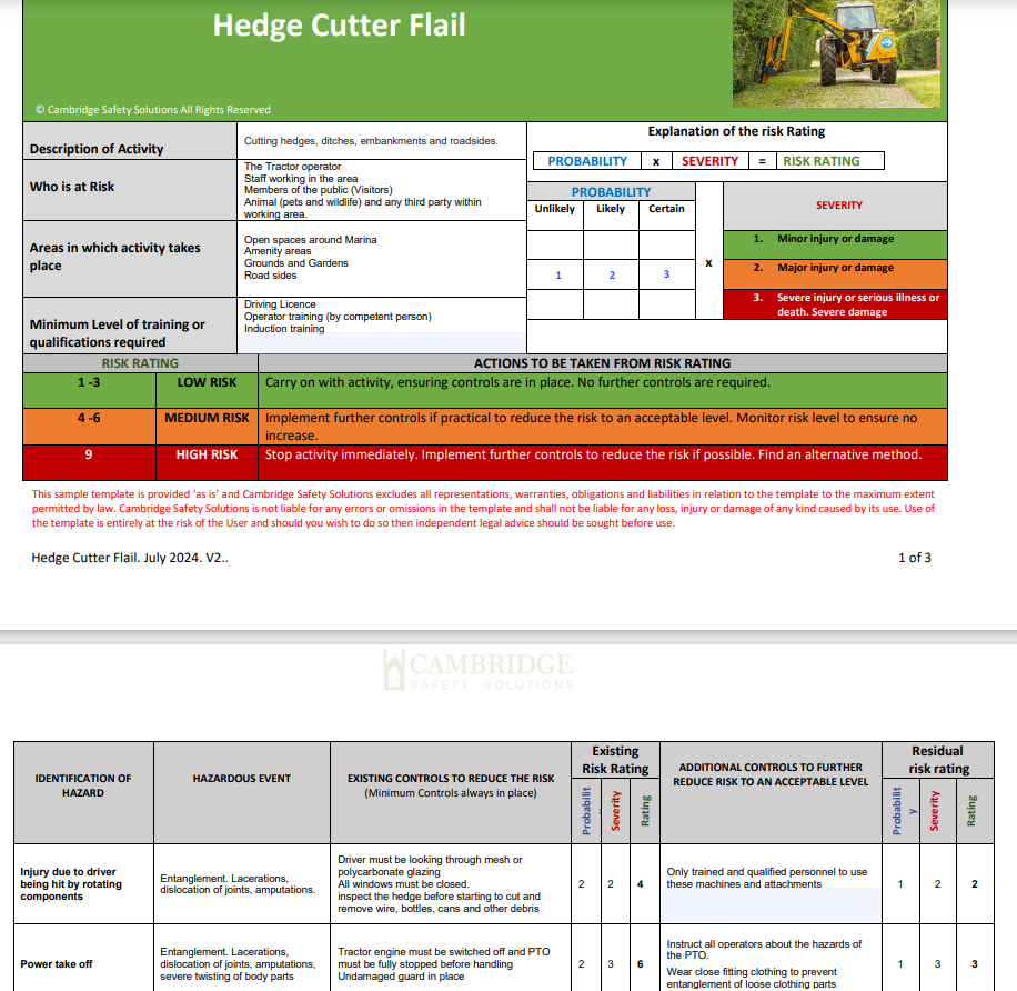 Hedge Cutter Flail Risk Assessment and Safe Operating Procedure