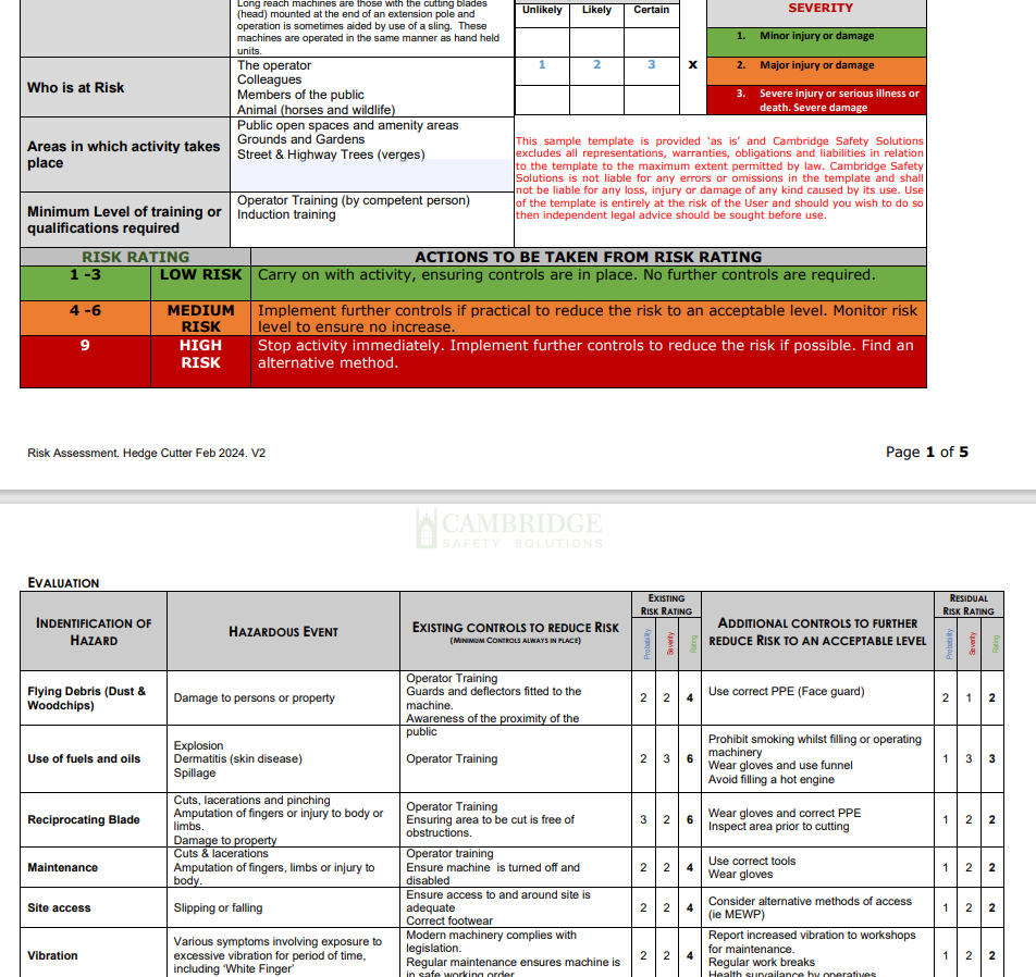 Hedge Cutter Risk Assessment with Safe Operating Procedure