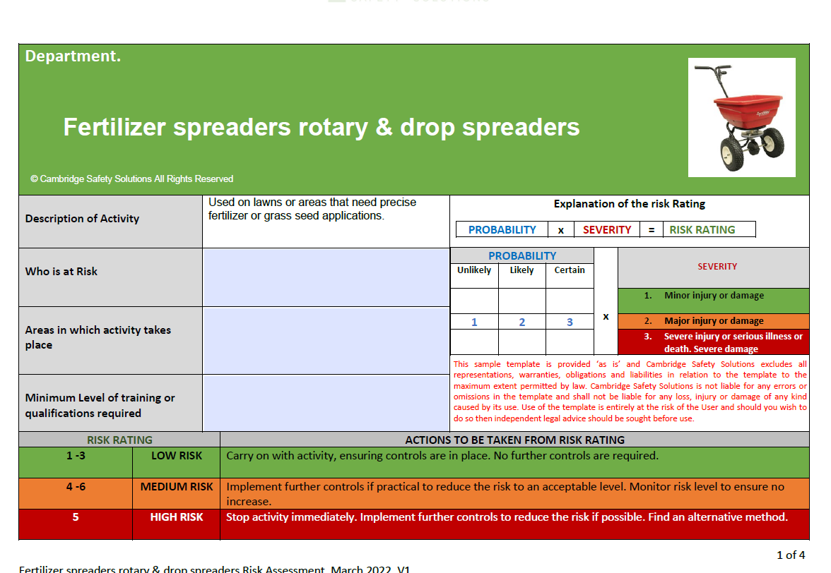 Fertilizer spreaders Rotary & Drop spreaders Risk Assessment