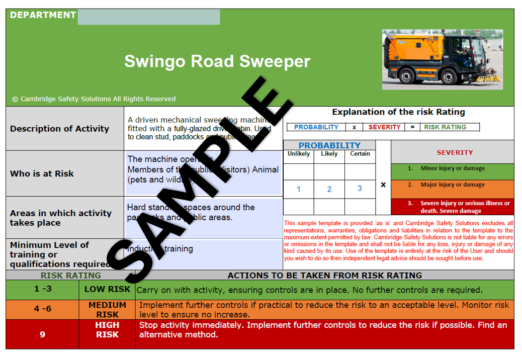 Road Sweeper (swingo) Risk Assessment & Safe Operating Procedure